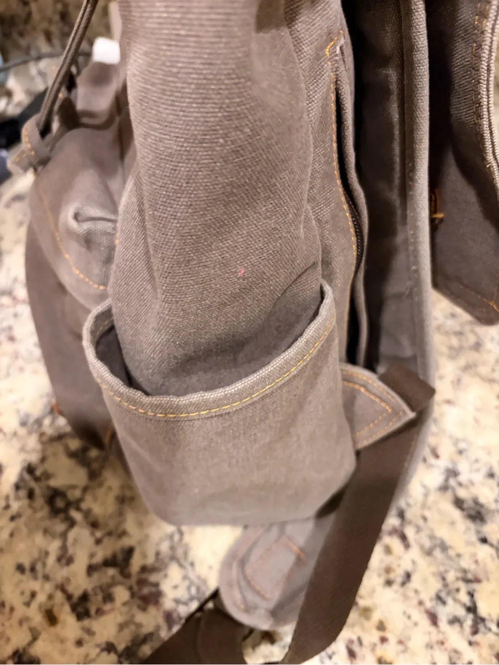 Casual Canvas Backpack with Brown Leather Straps - Gray